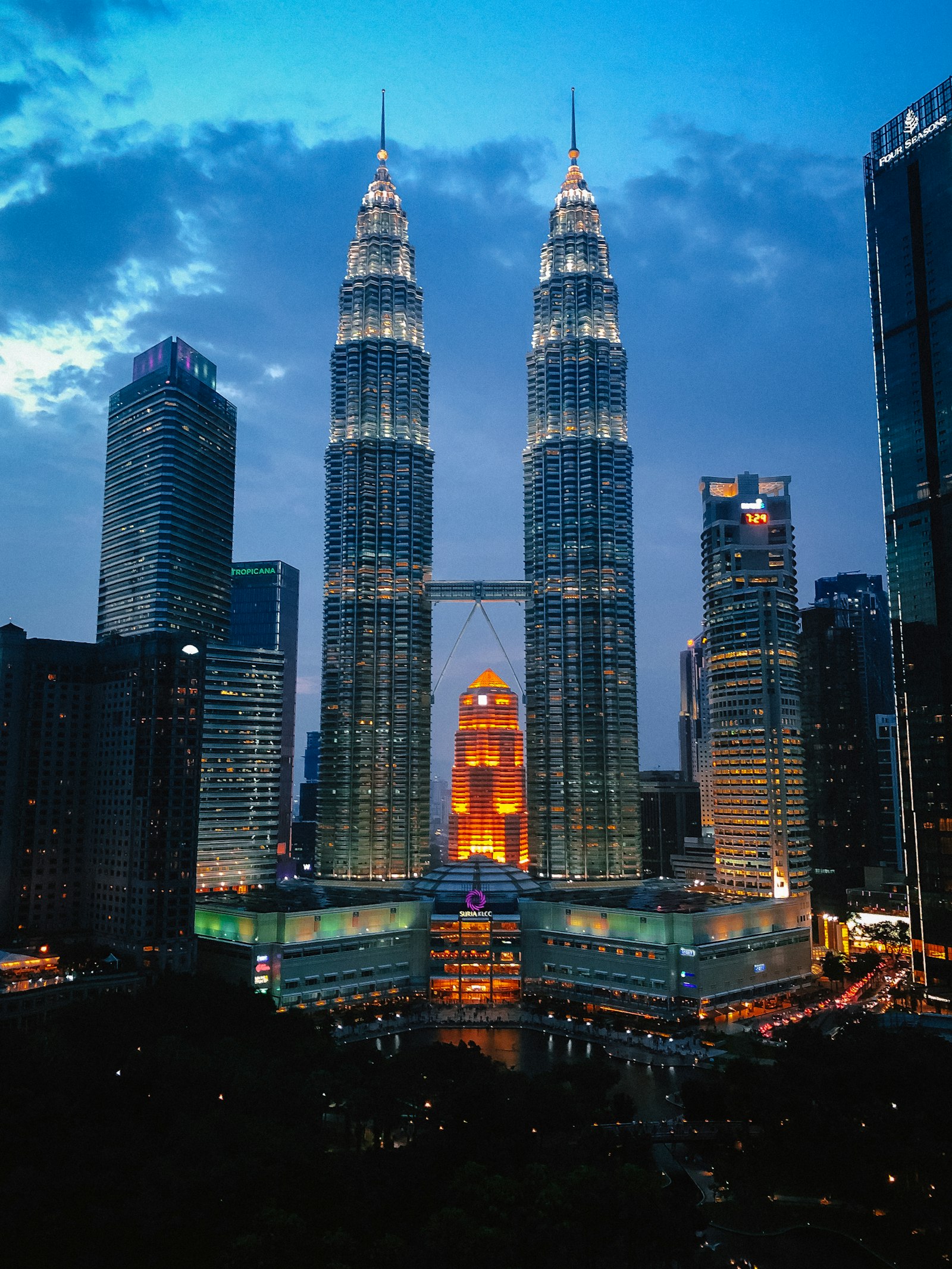 The Petronas Twin Towers illuminated over Kuala Lumpur